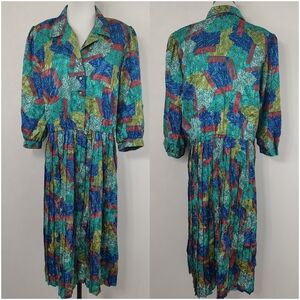 Vintage 80s Breli Originals Women's Multicolored Geometric Plus Size Midi Dress